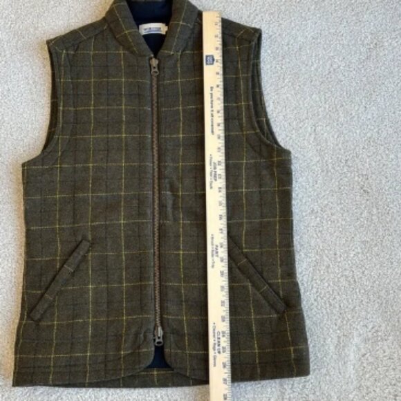 Rare Taylor Stitch Vertical Olive Green Plaid Wool Quilted Full Zip Vest Mens 38 - Picture 7 of 10